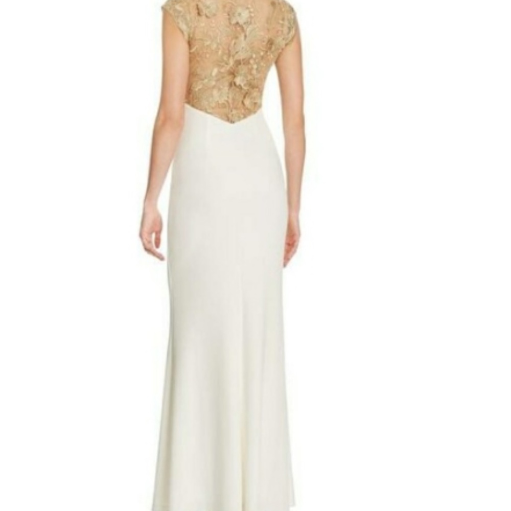 JS Collections White Dress with Gold Lace Details